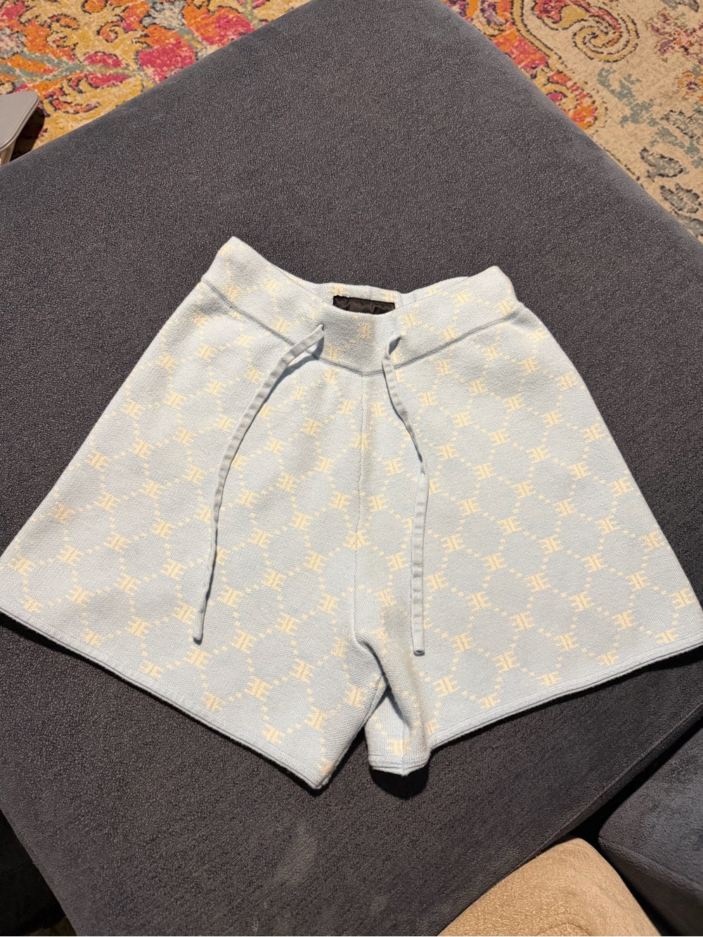 Ellandemm Monogram Knit Lounge Shorts Blue - XS